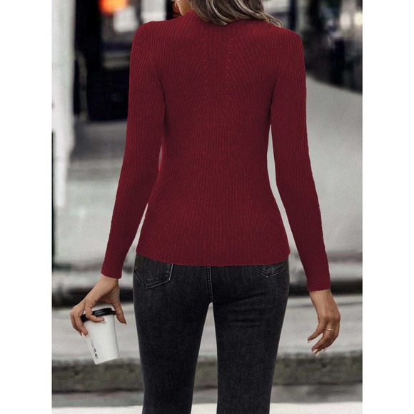 Mock Neck Ribbed Knit Sweater minimalist black - Picture 3 of 11